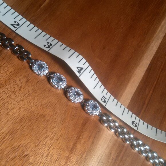 Simulated Blue and White Diamond Silvertone Brass Bracelet - Picture 6 of 15